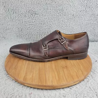 Magnanni Shoes Mens Size 12 M Silvio Tabaco Double Monk Strap Brown Leather Cap • $89.97