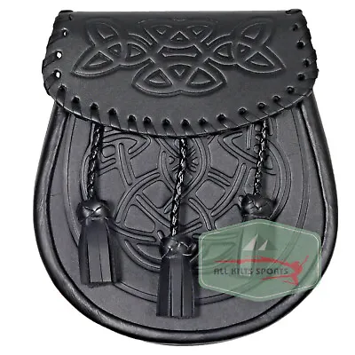 Celtic Embossed Scottish Black Sporran With Chain And Belt • $26.97