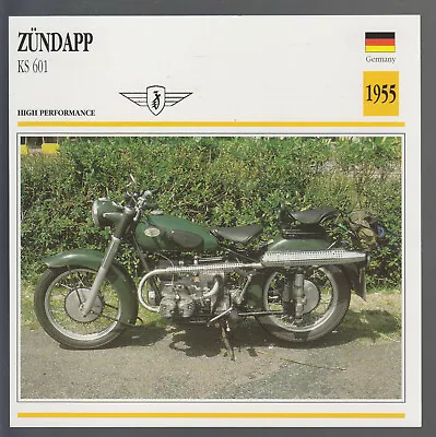 1955 Zundapp KS 601 German Motorcycle Photo Spec Info Stat Card • $3.99