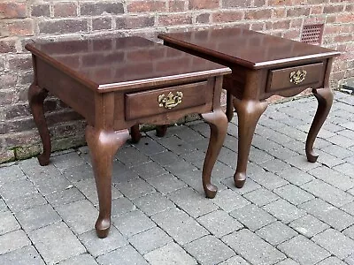 Pair Large Reproduction Mahogany Bedside Side End Sofa Tables Drawers • £245
