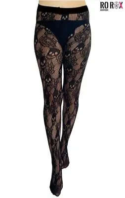 Pamela Mann Rose Skull Tights Hosiery Gothic Retro Vintage Fishnet Stockings • $16.17