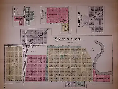 1887 Plat Map ~ CHETOPA DENNIS PIQUA KANSAS / LABETTE Co. On Reverse -#102 • $45.95