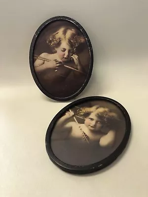 Old Vintage Antique 1897 Oval Framed Cupid Awake Asleep M.B. Parkinson Pictures • $60