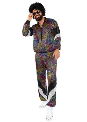 Mens 80s Neon Black Retro Shell Suit Costume • £36.99