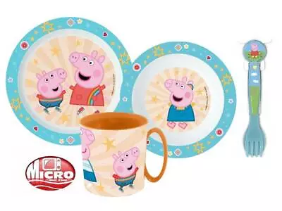 Peppa Pig Plastic Dinner Set Plate Dish Mug Fork & Spoon 5 Pieces • £11.49