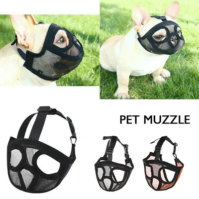 £9.05 • Buy Pet Dog Muzzle Anti Barking Biting Mesh Mask Short Faced Breed French Bulldog