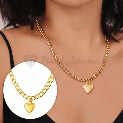 Beautiful Heart Charm Pendant Gold Filled Curb Chain Necklace Womens Jewellery • £3.95