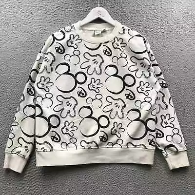 Disney Mickey Mouse Sweatshirt Womens S Long Sleeve All Over Graphic White Black • $19.99