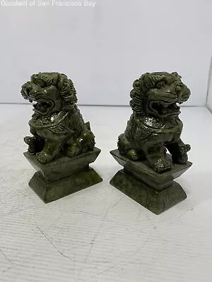 $29.99 • Buy Vintage Pair Of Spinach Jade Carved Chinese Foo Dogs Home Decorative Green