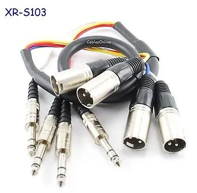 3ft. XLR Male To 1/4in TRS Male 4-Channel Balanced Audio Snake Cable - XR-S103 • $29.99