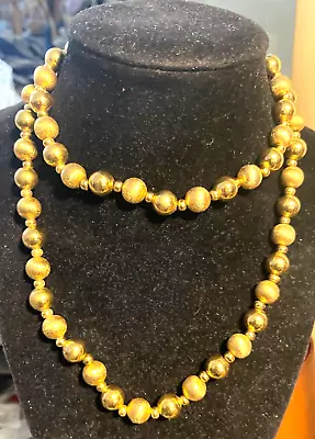 Vintage 80's Napier Gold Tone Textured & Polished Ball Bead Chain Necklace  24  • $14.99