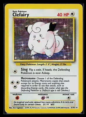 Pokemon Card - 1999-2000 Base Set 4th Print Clefairy 5/102 Holo Rare • $74.99