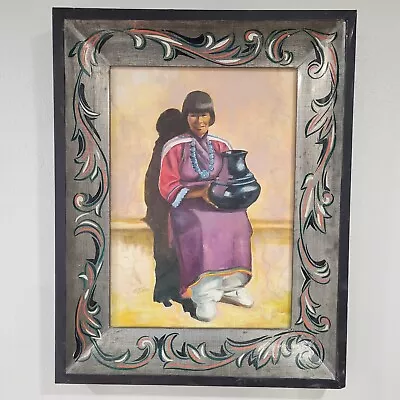 Maria Martinez Portrait Acrylic Painting By Laverne Bartos 22x28 Tin Frame • $3399.99