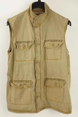 Converse Military Surplus Distressed Mens Medium Tan Full Zip Button Skater Vest • $26.95