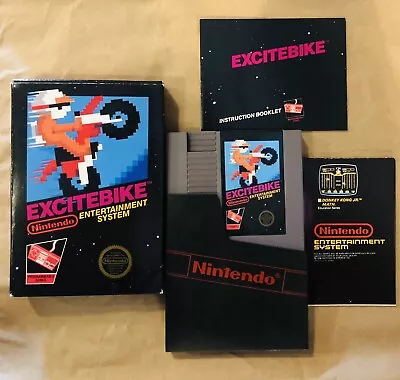 EXCITEBIKE NES 5 Screw CIB Unpunched Hangtab Tested & Works NES Nintendo 1985 • $170