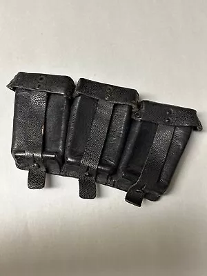 Mauser 98k Wwii 3 Pocket Black Leather Ammo Pouch Undated. • $39.95