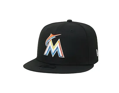 New Era 9Fifty Kid's Cap MLB Miami Marlins Boy's Basic Black Snapback Youth Hat • $29