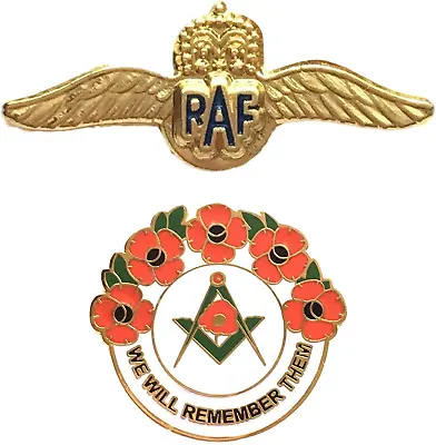 £9.99 • Buy Small RAF Wings Military Badge And Masonic We Will Remember Enamel Badge