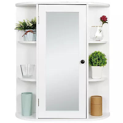 Wall Mounted Cabinet Bathroom MDF Kitchen Medicine Storage Organizer With Mirror • $45.58