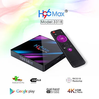 H96 Max RK3318 Android 9.0 32GB 64GB Quad Core 4K Player WiFi Smart TV BOX A3GK • £11.12