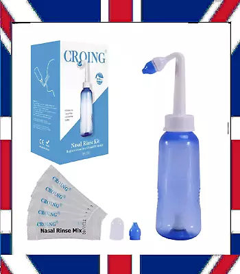 CROING 40 X Sinus Rinse Mix + 1x Nasal Wash Bottle (300ml) Neti Pot Kit  UK • £14.99