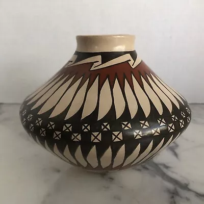 Rare JUNE SANDOVAL Burnished ART POTTERY VESSEL Mexican? Hand Painted OLLA Vase • $88.50