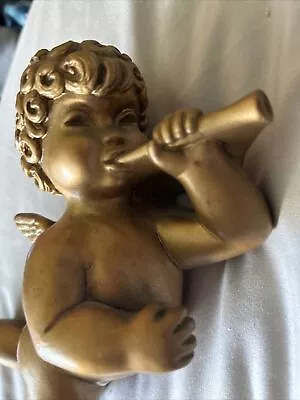 Vintage Gold Universal Statuary Corp. Cherub Angel Chalkware Hanging IMPERFECT • $20