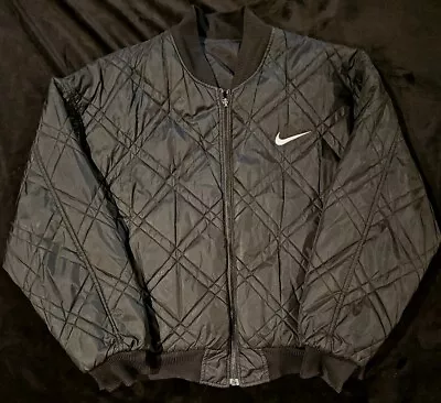 Vintage Nike Reversible Black Bomber Jacket 90's Large • $89.99