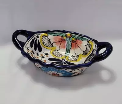 Mexico Talavera Pottery Bowl With Handles/Scalloped Rim • $15