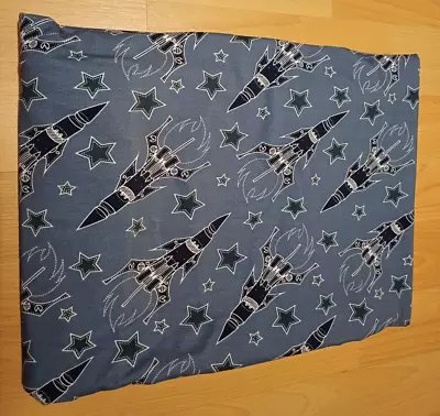 Cotton Lycra Fabric Remnant 112cms X 100cm Blue Space Ships • £5