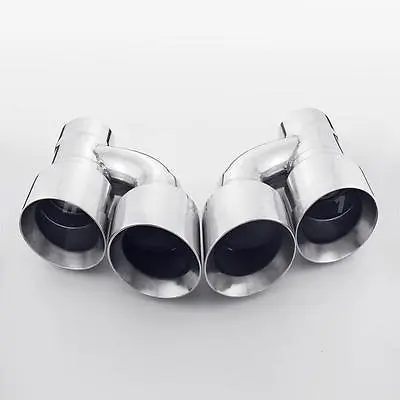 Pair Offset Quad Dual Wall 4  Out 3  In Exhaust Tips Angle Cut Stainless Steel • $224.97