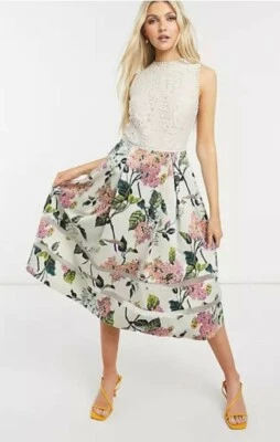 £49.99 • Buy NWT Oasis Crochet Lace Beige Floral Bloom Lilac Pink Pleated Midi Dress 14 L £90