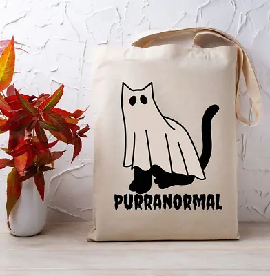 £7.99 • Buy Purranormal Ghost Cat Tote Bag, Cute Halloween, Gothic Kawaii, Christmas Gift
