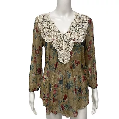 Vintage America Women's Blouse Bishop Transparent Floral Size M  • $11.89