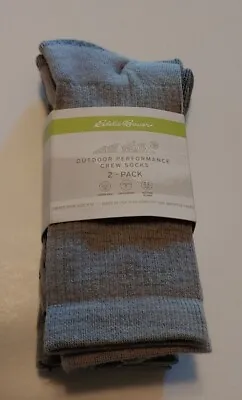 Eddie Bauer Outdoor Performance Crew Socks Gray 2 Pair New Made In The US • $13.50