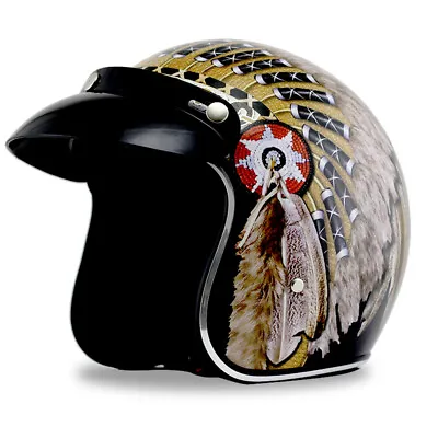 DOT 3/4 Open Face Motorcycle Helmet Indian Feather Cruiser Scooter Street Bike • $85.99