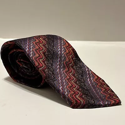 MISSONI Mens Multicolored Zigzag Silk Neck Tie Made In Italy • $48