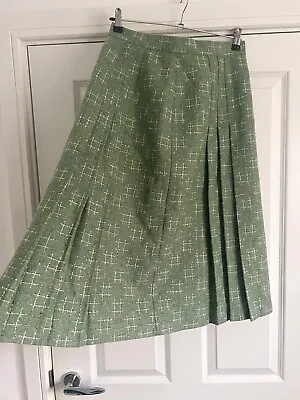 Murray Brothers Scottish Pure New Wool Pleat Midi Flare Skirt Tartan Kilt Green • £28.40