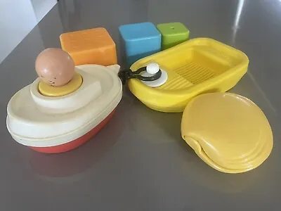 Vintage 1977 Fisher Price Toys Little People Tug Boat And Clam Shell • $25