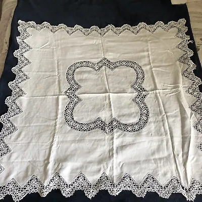 Tablecloth Hand Made Lace Edge Cotton Vintage Medium Size 110 Cm Square Cottage • £7.99