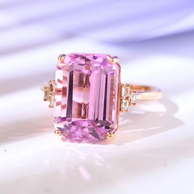 £1884.79 • Buy ILIANA 18ct Rose Gold AAA Kunzite Solitaire Ring Size P Diamond VS TCW 10.5 Ct
