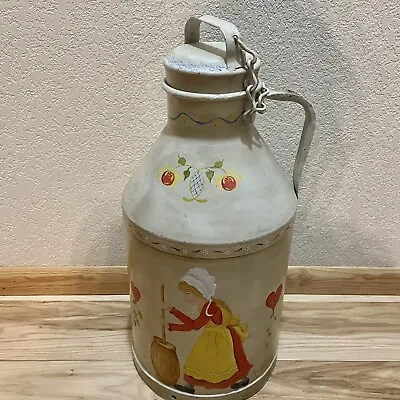 Vtg Rustic Toleware Metal Dairy Milk Can Jug Hand Painted Dutch Girl Large 19.5” • $99.95