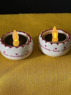 Candle Holder Set White Barn Porcelain-Chocolate Hearts Roses • $16