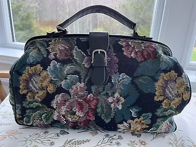 Vintage 1980s Jane Shilton Tapestry GLADSTONE BAG Blue Floral Luggage Overnight • £14.99