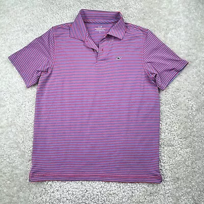 Vineyard Vines Shirt Boys Large 16 Red Blue Stripes Performance Whale Shirt • $22.97