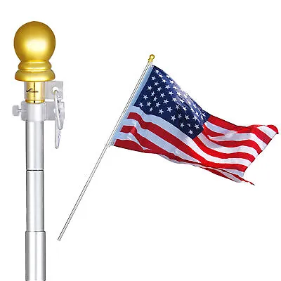 $20.90 • Buy Aluminum Flagpole Kit 6.5 Ft Telescopic Flag Pole 3x5' U.S Flag Gold Ball Top