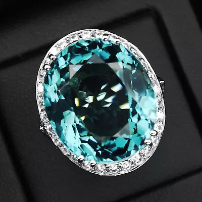 Delicate Arctic Blue Aquamarine Oval 38.70 Ct 925 Sterling Silver Handmade Rings • $54.99