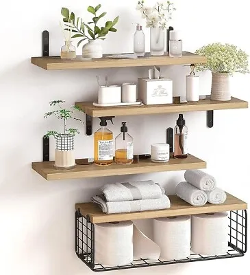 Wood Corner 4 Tier Floating Wall Shelves Picture Ledge Display Rack And Bookcase • £25