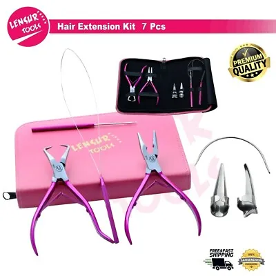 Human Hair Extensions Tool Kit 7pcs Pliers Micro Rings Pin Loop Needle Tube Wire • £34.99