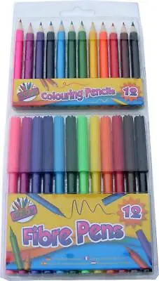 £5.49 • Buy Pack Of 24 Pens And Pencils - 12 Colour Pens & 12 Half-size Colouring Pencils